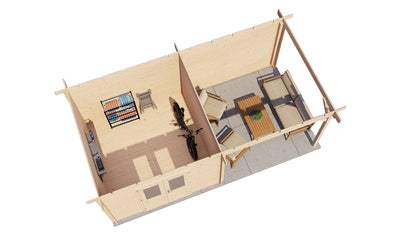 Lugarde Select - Tyne Flat Roof Log Cabin 300x300cm with 300cm Canopy