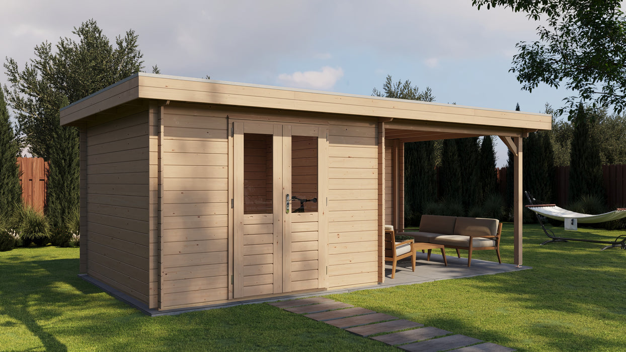 Lugarde Select - Tyne Flat Roof Log Cabin 300x300cm with 300cm Canopy