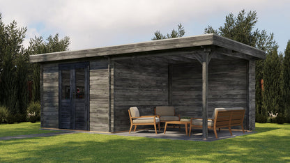 Lugarde Select - Tyne Flat Roof Log Cabin 300x300cm with 300cm Canopy