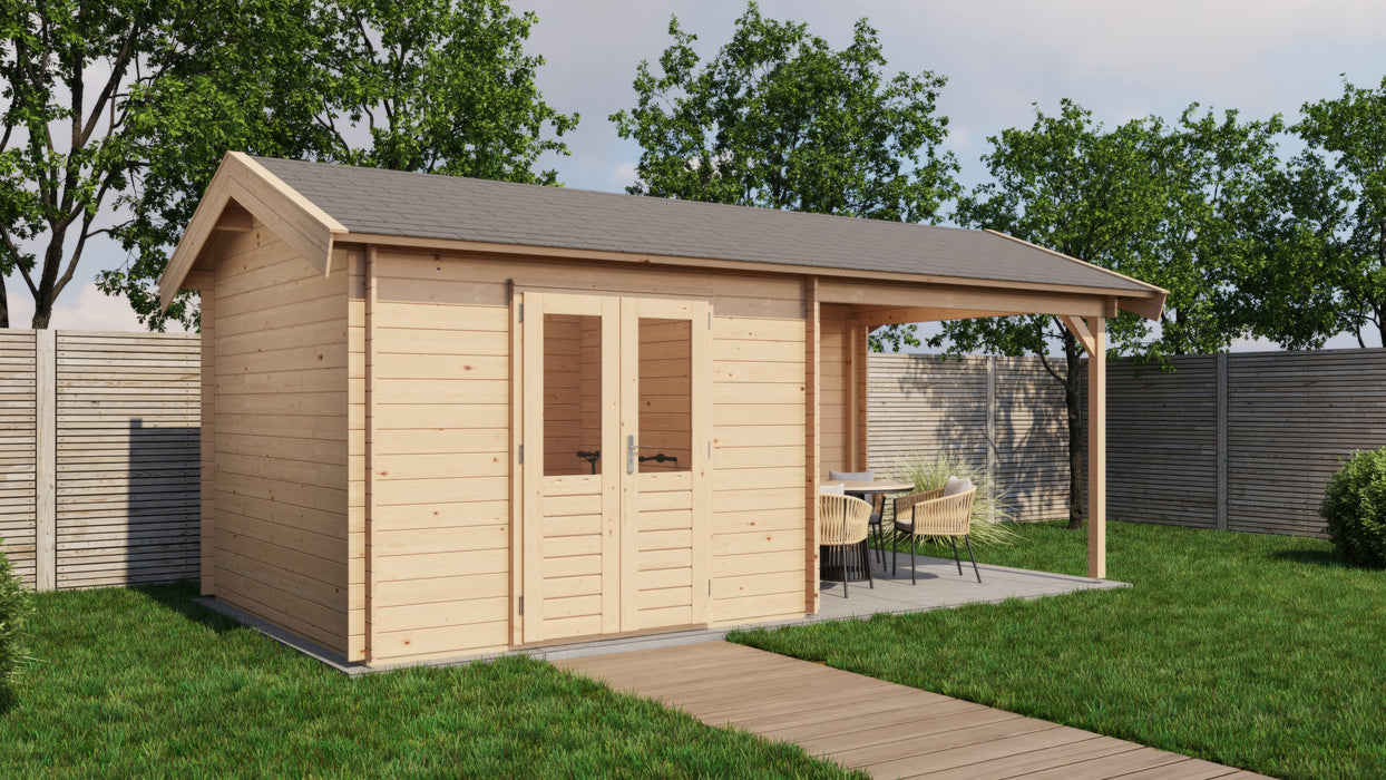Lugarde Select - Sherwood Apex Roof Log Cabin 300x300cm with 300cm Canopy