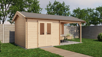 Lugarde Select - Sherwood Apex Roof Log Cabin 300x300cm with 300cm Canopy