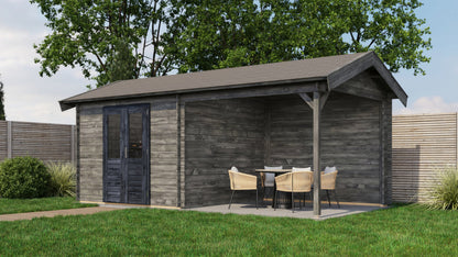 Lugarde Select - Sherwood Apex Roof Log Cabin 300x300cm with 300cm Canopy