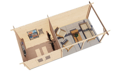 Lugarde Select - Bristol Flat Roof Log Cabin 300x300cm with 400cm Canopy