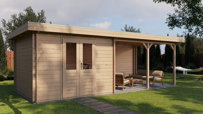 Lugarde Select - Bristol Flat Roof Log Cabin 300x300cm with 400cm Canopy