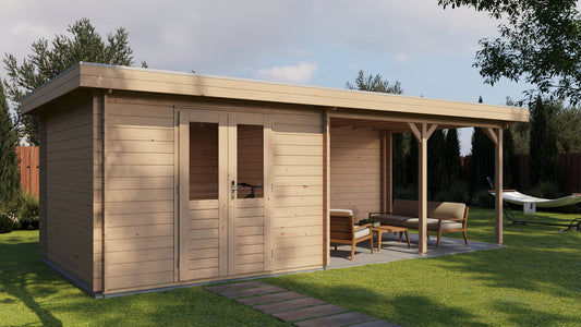 Lugarde Select - Bristol Flat Roof Log Cabin 300x300cm with 400cm Canopy