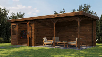 Lugarde Select - Bristol Flat Roof Log Cabin 300x300cm with 400cm Canopy