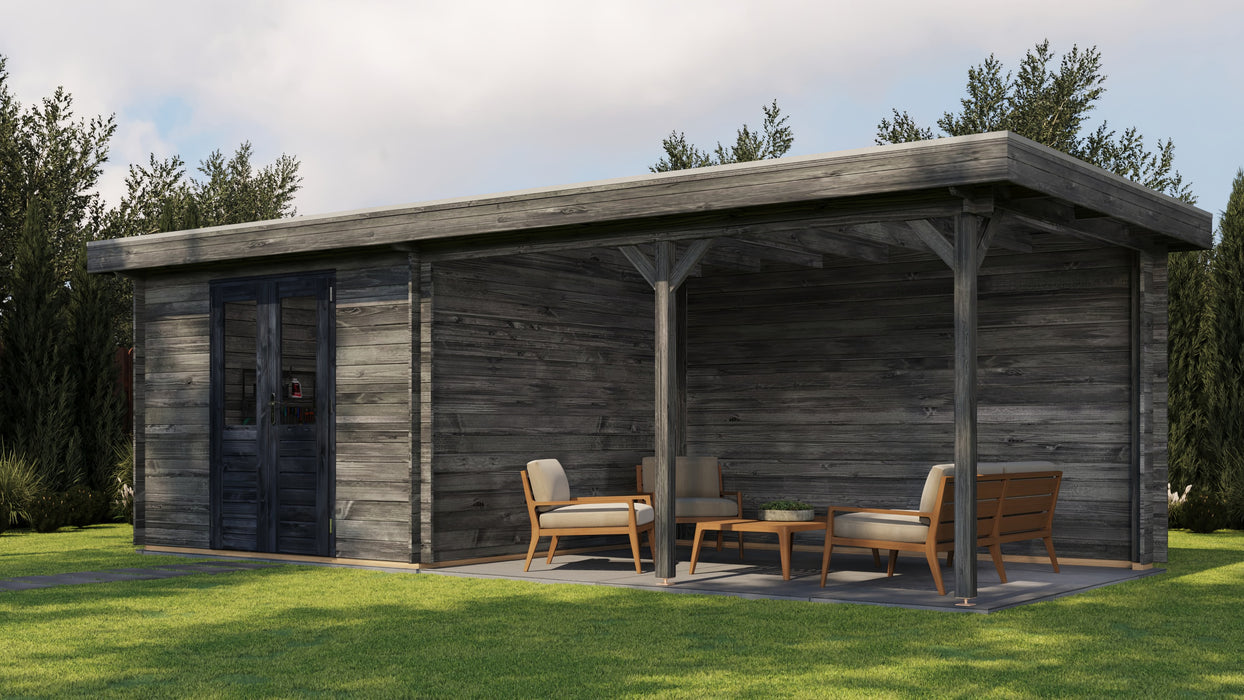Lugarde Select - Bristol Flat Roof Log Cabin 300x300cm with 400cm Canopy