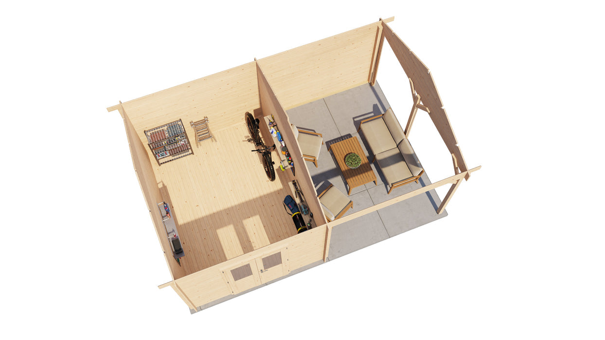 Lugarde Select - Clwyd Apex Roof Log Cabin 300x400cm with 300cm Canopy