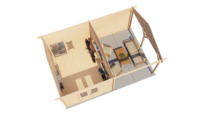 Lugarde Select - Clwyd Apex Roof Log Cabin 300x400cm with 300cm Canopy