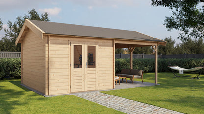 Lugarde Select - Clwyd Apex Roof Log Cabin 300x400cm with 300cm Canopy