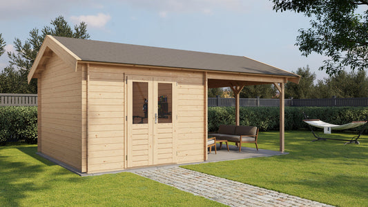 Lugarde Select - Clwyd Apex Roof Log Cabin 300x400cm with 300cm Canopy