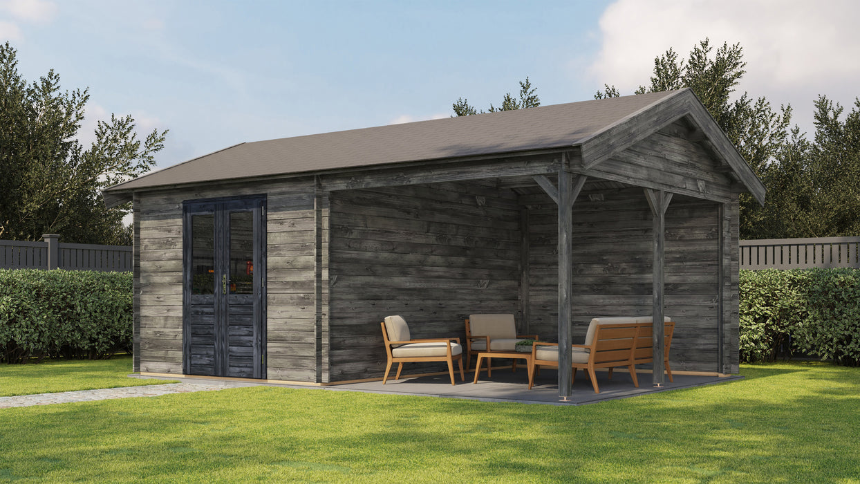 Lugarde Select - Clwyd Apex Roof Log Cabin 300x400cm with 300cm Canopy