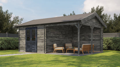 Lugarde Select - Clwyd Apex Roof Log Cabin 300x400cm with 300cm Canopy