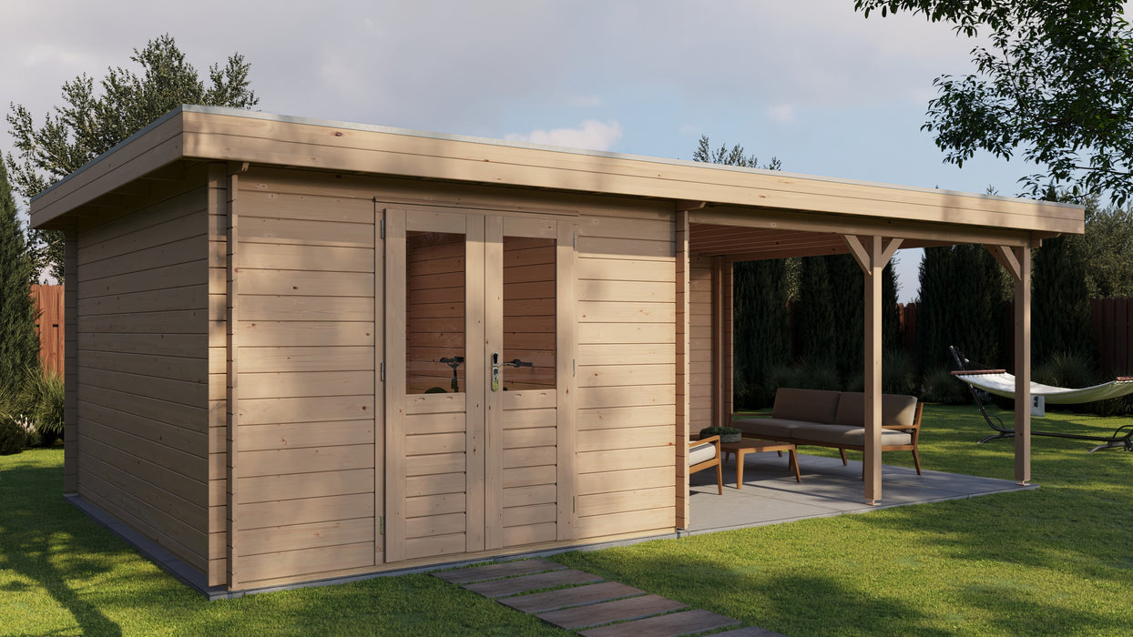 Lugarde Select - Cambridge Flat Roof Log Cabin 300x400cm with 400cm Canopy