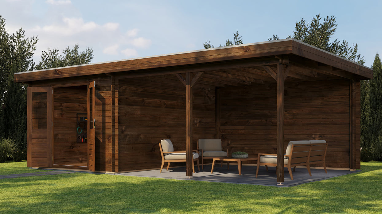 Lugarde Select - Cambridge Flat Roof Log Cabin 300x400cm with 400cm Canopy