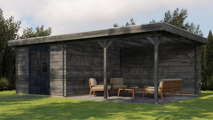Lugarde Select - Cambridge Flat Roof Log Cabin 300x400cm with 400cm Canopy