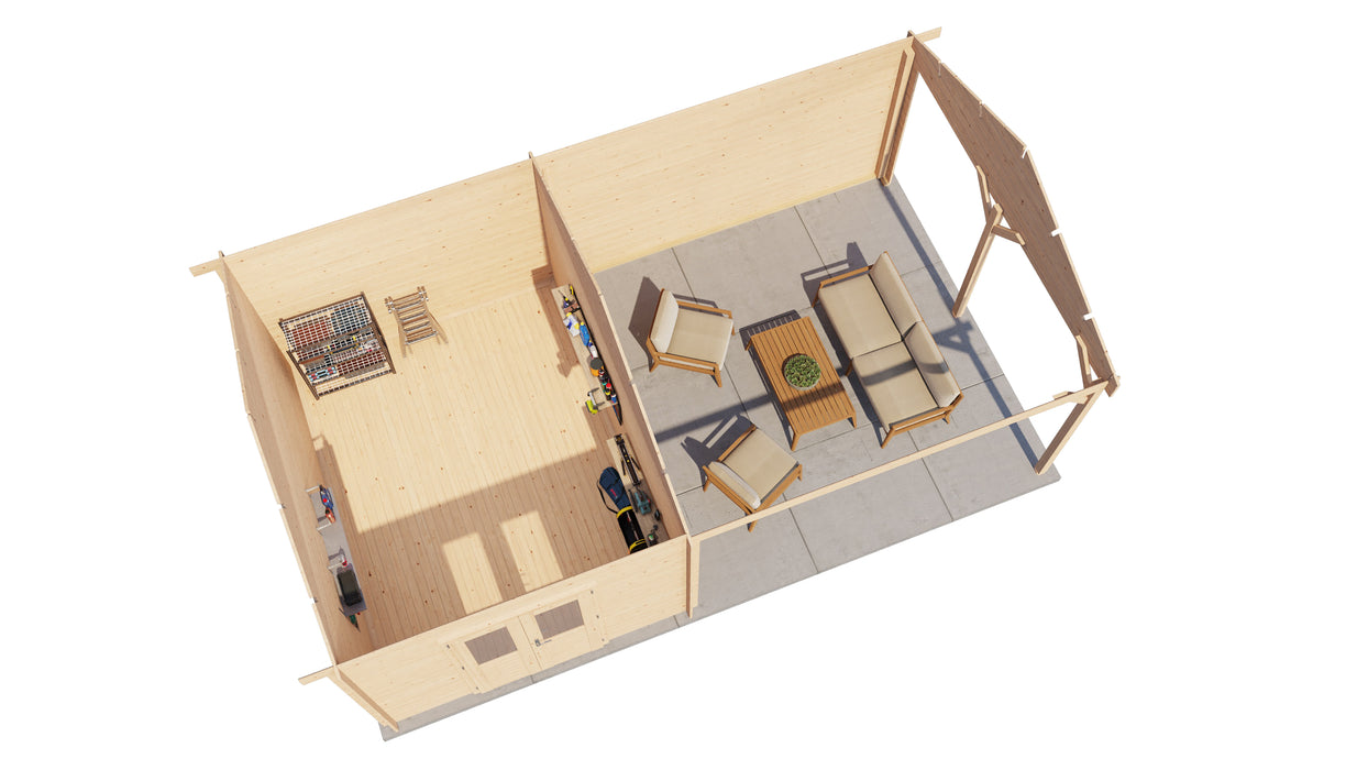 Lugarde Select - Westminster Apex Roof Log Cabin 300x400cm with 400cm Canopy