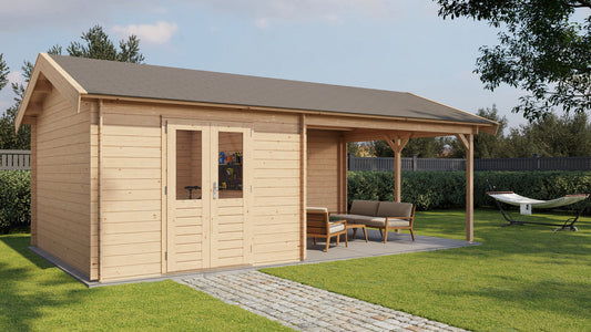 Lugarde Select - Westminster Apex Roof Log Cabin 300x400cm with 400cm Canopy