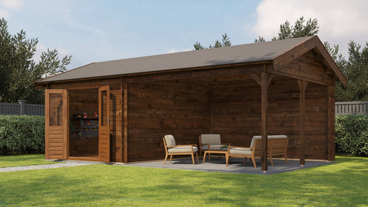 Lugarde Select - Westminster Apex Roof Log Cabin 300x400cm with 400cm Canopy