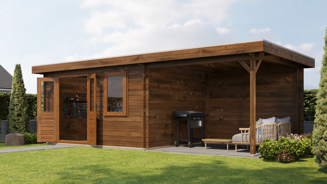 Lugarde Select - Firth Flat Roof Log Cabin 400x300cm with 300cm Canopy