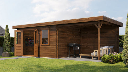 Lugarde Select - Firth Flat Roof Log Cabin 400x300cm with 300cm Canopy
