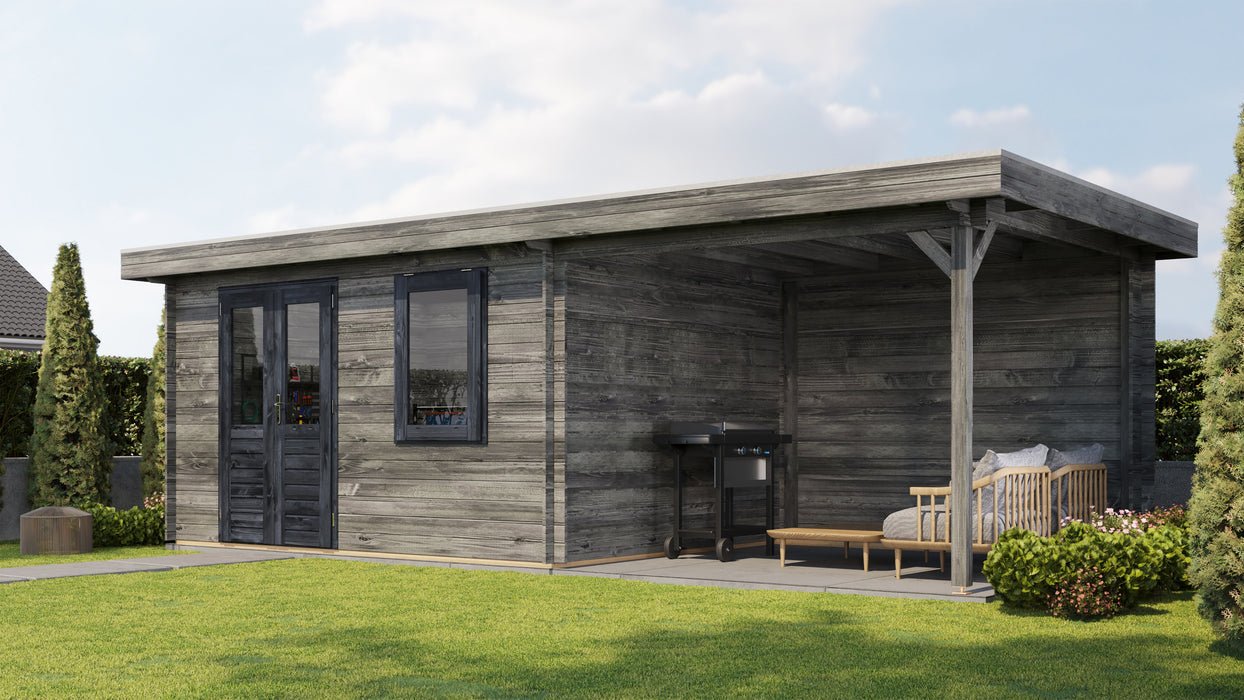 Lugarde Select - Firth Flat Roof Log Cabin 400x300cm with 300cm Canopy