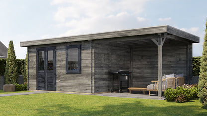 Lugarde Select - Firth Flat Roof Log Cabin 400x300cm with 300cm Canopy