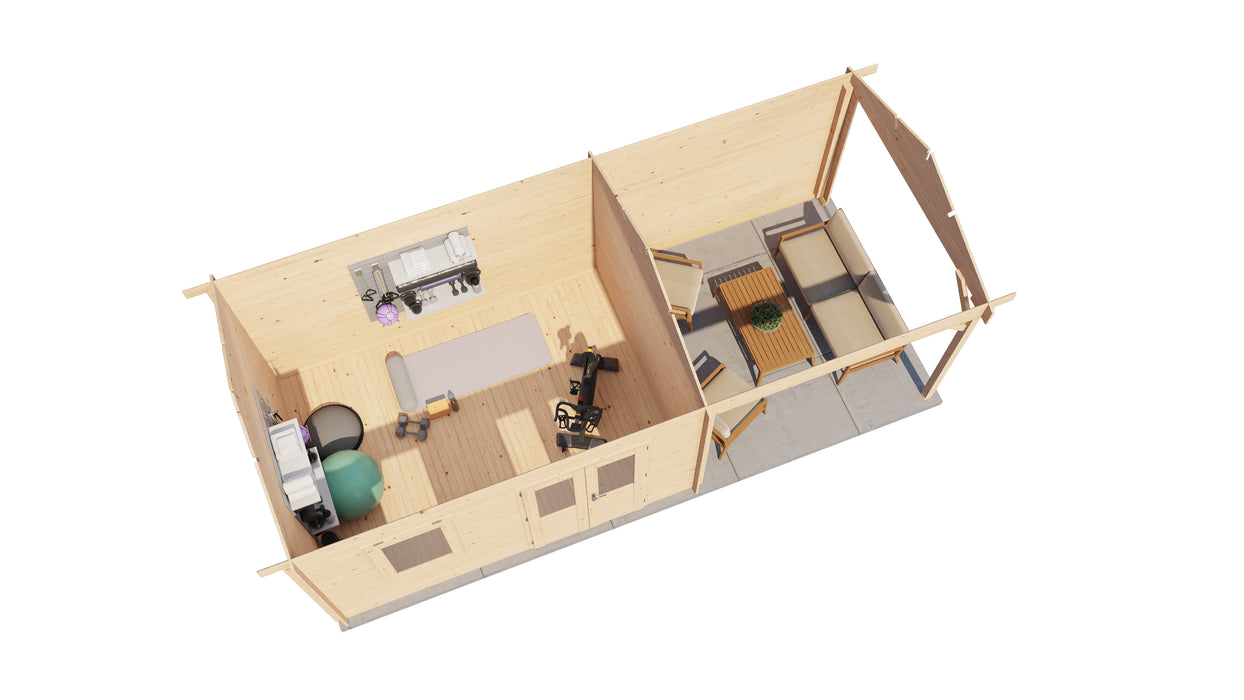 Lugarde Select - Berkshire Apex Roof Log Cabin 300x300cm with 400cm Canopy