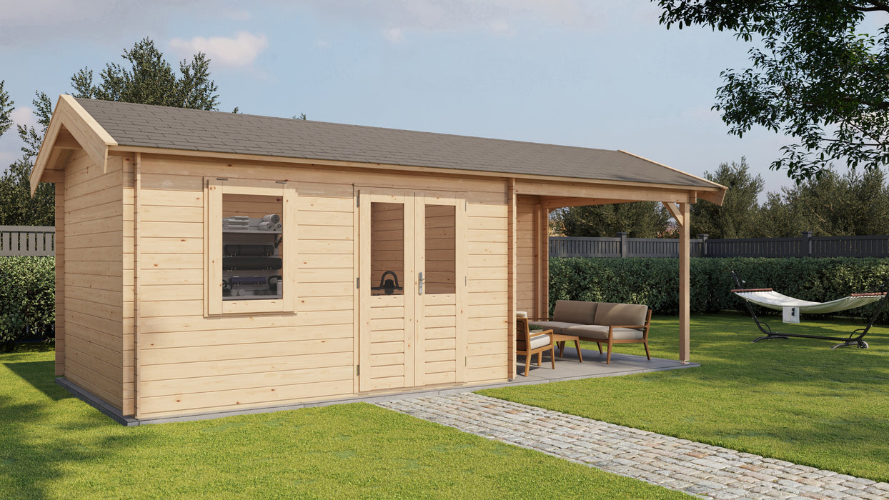 Lugarde Select - Berkshire Apex Roof Log Cabin 300x300cm with 400cm Canopy