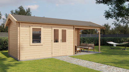 Lugarde Select - Berkshire Apex Roof Log Cabin 300x300cm with 400cm Canopy