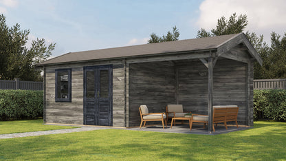 Lugarde Select - Berkshire Apex Roof Log Cabin 300x300cm with 400cm Canopy