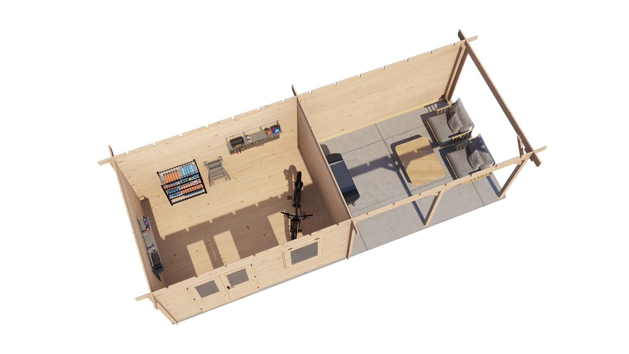 Lugarde Select - Surrey Flat Roof Log Cabin 400x300cm with 400cm Canopy