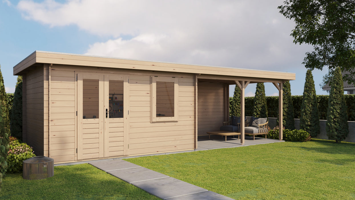 Lugarde Select - Surrey Flat Roof Log Cabin 400x300cm with 400cm Canopy