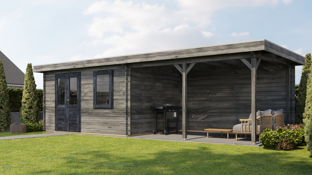 Lugarde Select - Surrey Flat Roof Log Cabin 400x300cm with 400cm Canopy