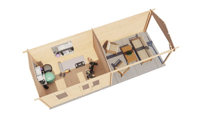 Lugarde Select - Trent Apex Roof Log Cabin 400x300cm with 400cm Canopy