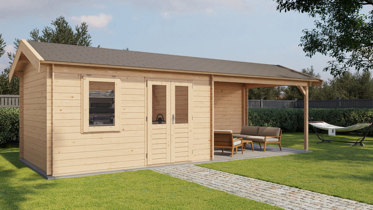 Lugarde Select - Trent Apex Roof Log Cabin 400x300cm with 400cm Canopy