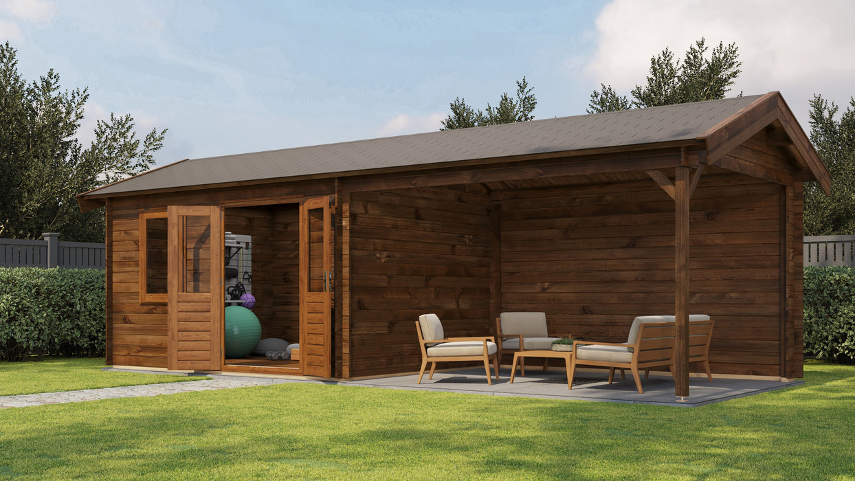 Lugarde Select - Trent Apex Roof Log Cabin 400x300cm with 400cm Canopy