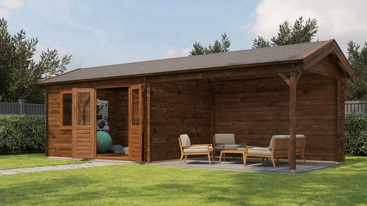 Lugarde Select - Trent Apex Roof Log Cabin 400x300cm with 400cm Canopy