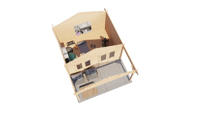 Lugarde Select - Wear Apex Roof Log Cabin 400x300cm with 200cm Front Canopy