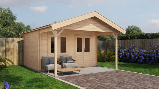 Lugarde Select - Wear Apex Roof Log Cabin 400x300cm with 200cm Front Canopy