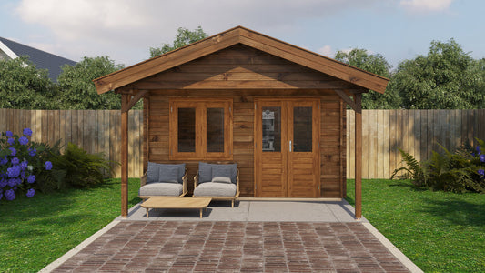 Lugarde Select - Wear Apex Roof Log Cabin 400x300cm with 200cm Front Canopy