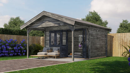 Lugarde Select - Wear Apex Roof Log Cabin 400x300cm with 200cm Front Canopy