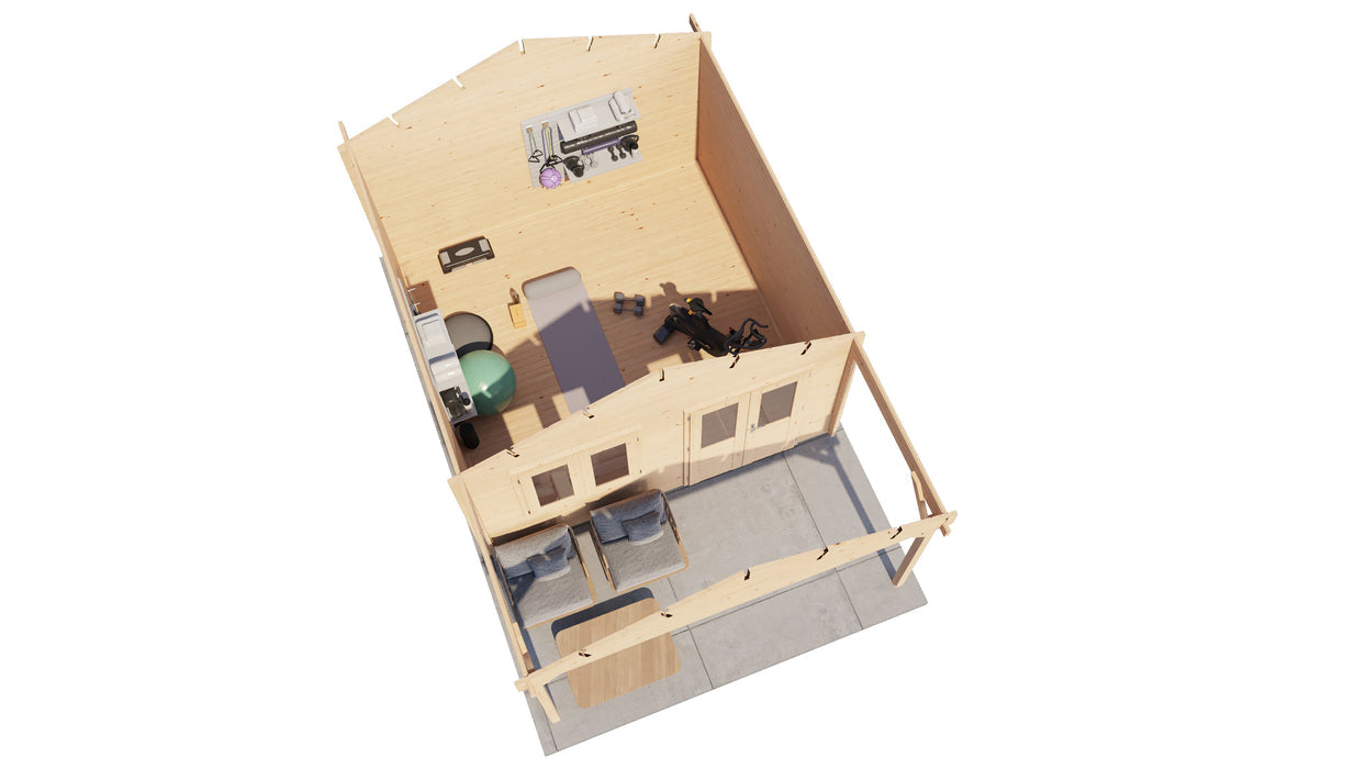 Lugarde Select - Exe Apex Roof Log Cabin 400x400cm with 200cm Front Canopy