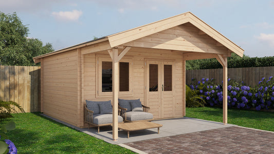 Lugarde Select - Exe Apex Roof Log Cabin 400x400cm with 200cm Front Canopy