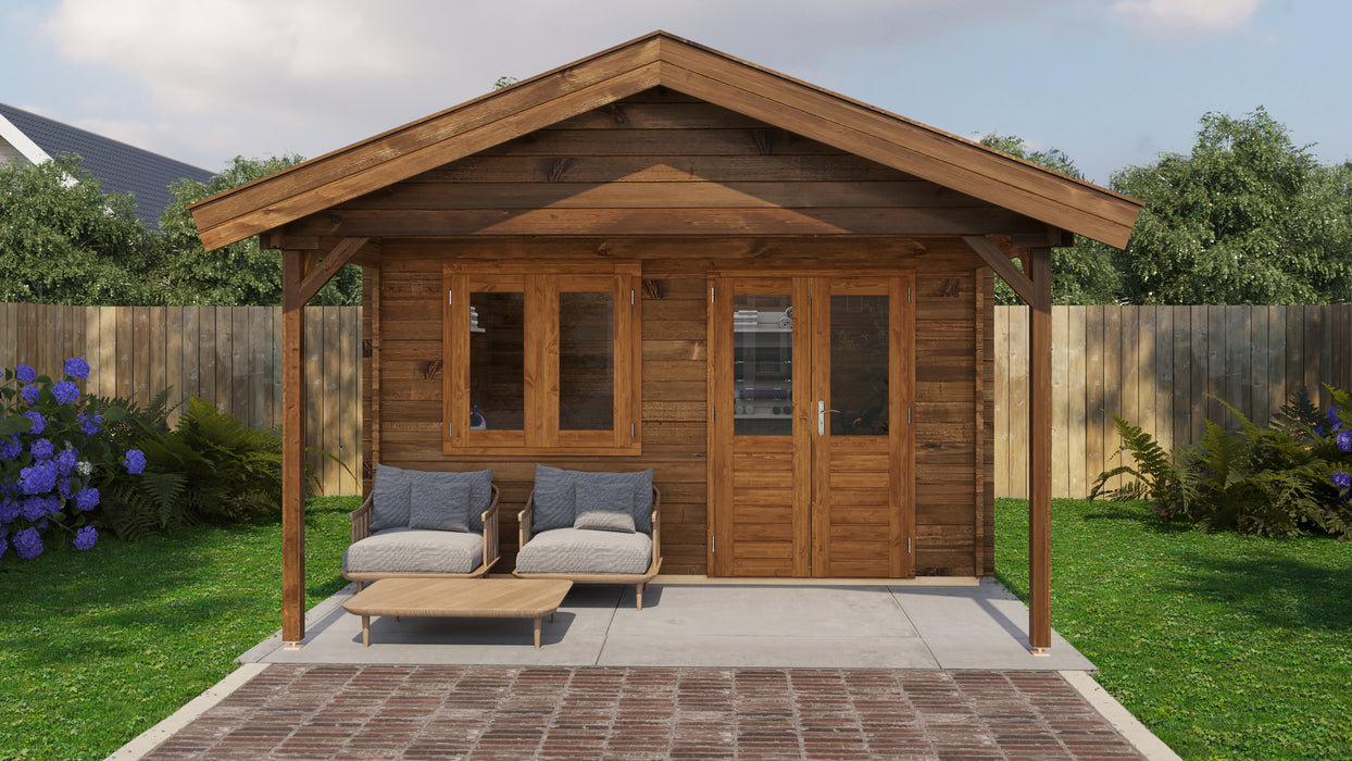 Lugarde Select - Exe Apex Roof Log Cabin 400x400cm with 200cm Front Canopy