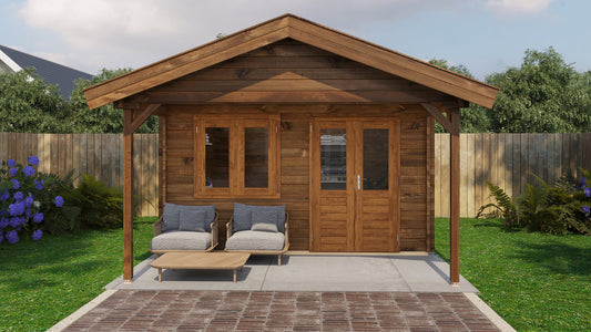 Lugarde Select - Exe Apex Roof Log Cabin 400x400cm with 200cm Front Canopy