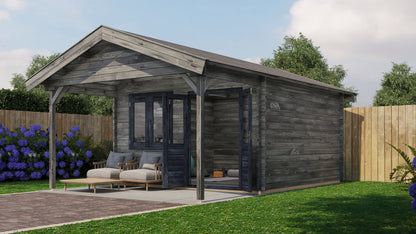 Lugarde Select - Exe Apex Roof Log Cabin 400x400cm with 200cm Front Canopy