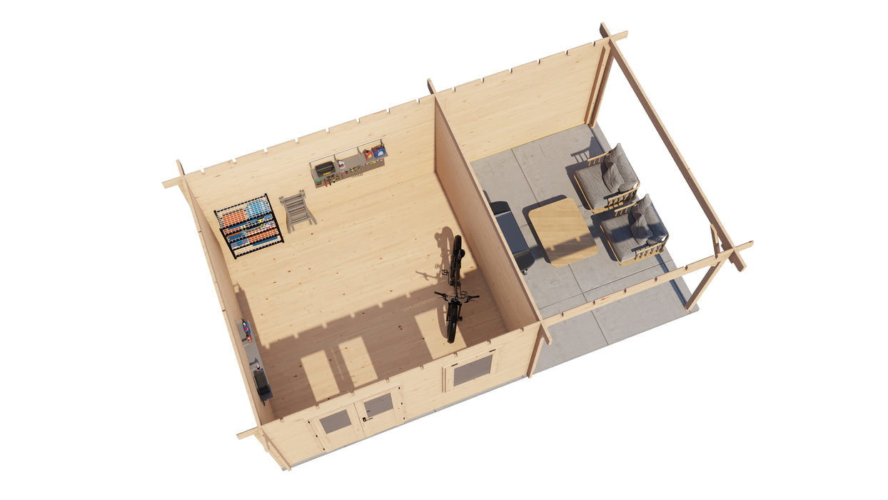 Lugarde Select - Glencoe Flat Roof Log Cabin 400x400cm with 300cm Canopy