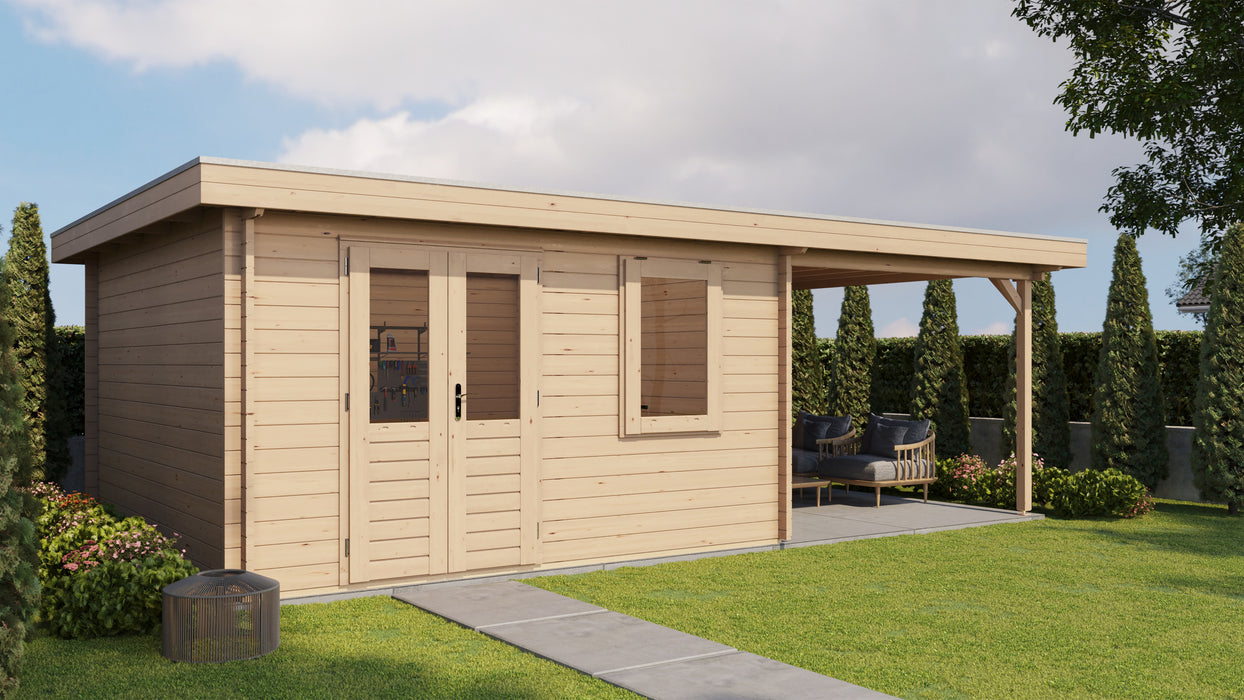Lugarde Glencoe Flat Roof Log Cabin 400x400cm with 300cm Canopy ...