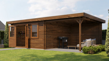 Lugarde Select - Glencoe Flat Roof Log Cabin 400x400cm with 300cm Canopy